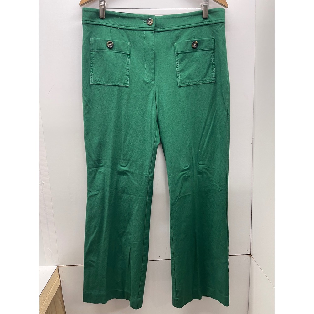 Ann Taylor Green Wide Leg Trousers Front Patch Pocket Stretch Pants Size 12